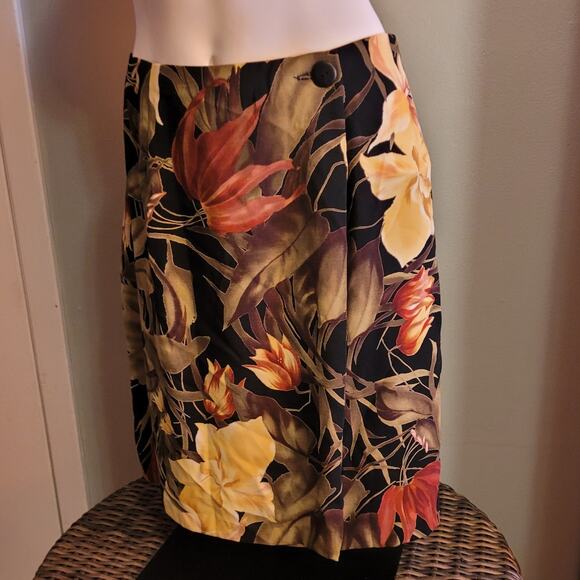 Vntg 90s Dressbarn Wrap Skirt Womens Sz 10 Rayon Floral Autumn Fall Midi - Picture 2 of 9
